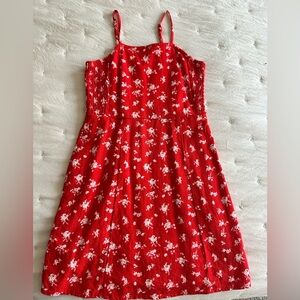 art class Red Floral Sundress with White Print